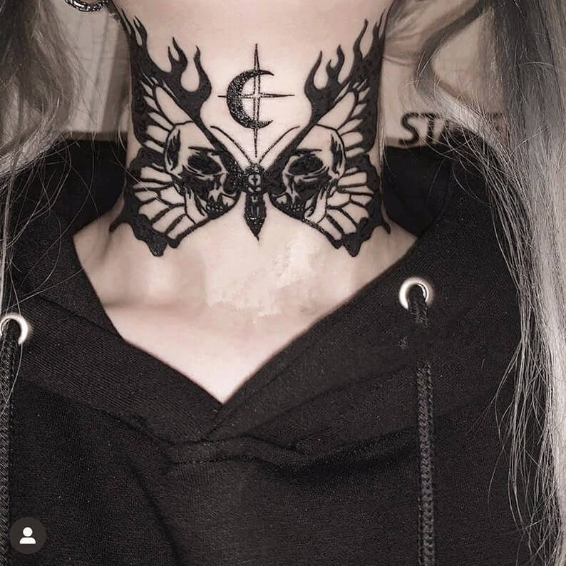 Big butterfly neck tattoo